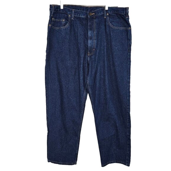 Real Work Wear Mens Jeans Size 44x30 Dark Wash Boot Cut High Rise Belt Loops - Picture 1 of 13